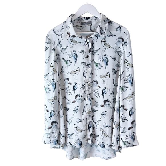 Lela Rose Birds Of A Feather Printed Long-Sleeve Blouse Size 14 - Picture 4 of 13